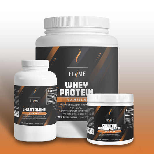 Whey Protein (vanilla), Creatine Monohydrate, and L-Glutamine